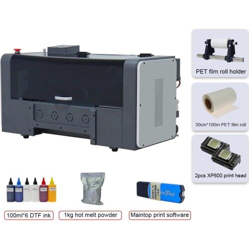 DTF Printer XP600 A3 T-shirt Printing Machine PET Film Roll Holder 30cm*100m PET Film Roll 600ml DTF Ink 1kg Hot Melt Powder