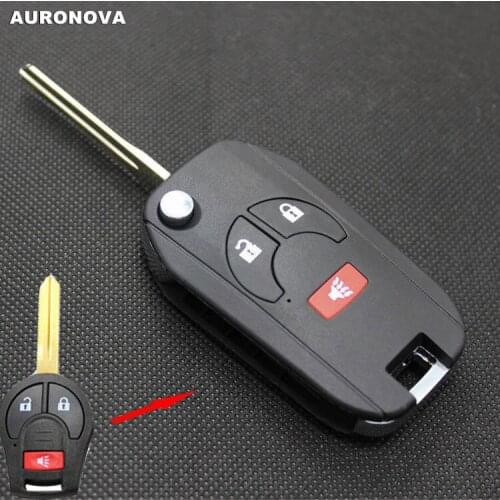 AURONOVA New Upgrade Flip Folding Key Shell for Nissan Sunny March Tiida Sylphy 2+1 Buttons Modified Remote Car Key Case
