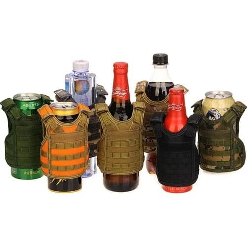 Tactical Beer Bottle Beer Vest Cover Military Mini Miniature Molle Vest Personal Bottle Drink Set Adjustable Shoulder Straps