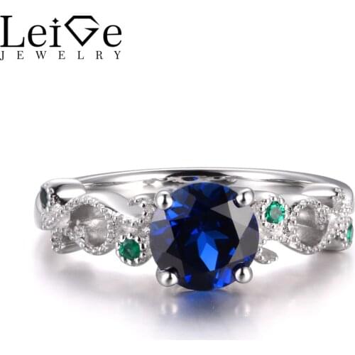 LeiGe Jewelry Blue Sapphire Promise Rings September Birthstone Round Cut Blue Stone Real 925 Sterling Silver Wedding Gifts