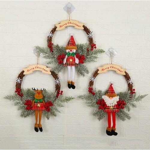 Withered branch garland door hanging Santa Claus elk rattan circle garden wind wall decoration