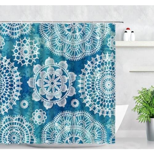 White Mandala Flowers Scenery Shower Curtains Geometric Bohemian Nordic Blue Home Decor Screens Waterproof Bathroom Curtain Set