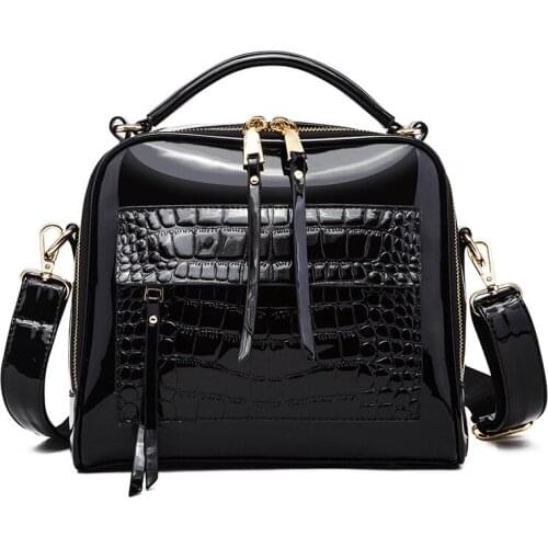 2021 New Designer Womens Handbags High Quality Oil Pu Women Messenger Bag Crocodile Pattern Patent Leather Shoulder Bags Ladies