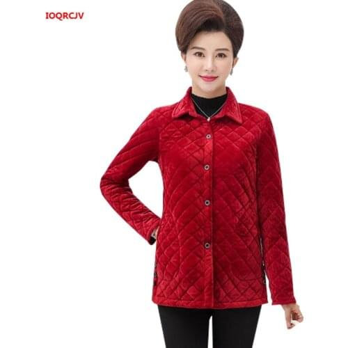 Womens Gold Velvet Jacket Winter Warm Coat 2019 Middle-aged Female Plus Cotton Shirt Jacket Mother Clothing Cardigan Tops W1465