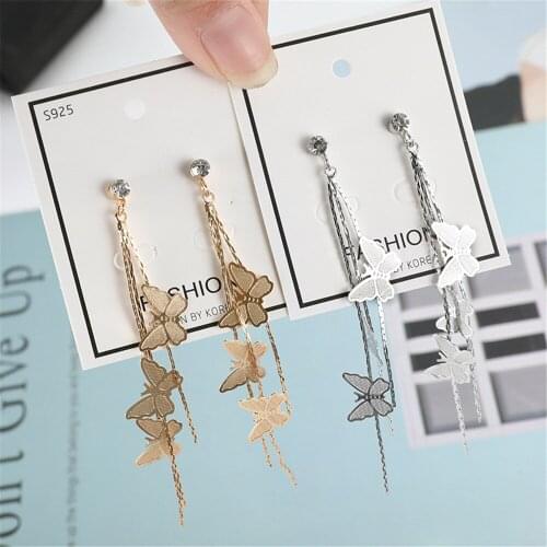 CRLEY 2019 New Fashion Butterfly Hanging Earrings Engagement Lady Fashion Jewelry Long Multi-layer Chain Tassel Wedding Earring