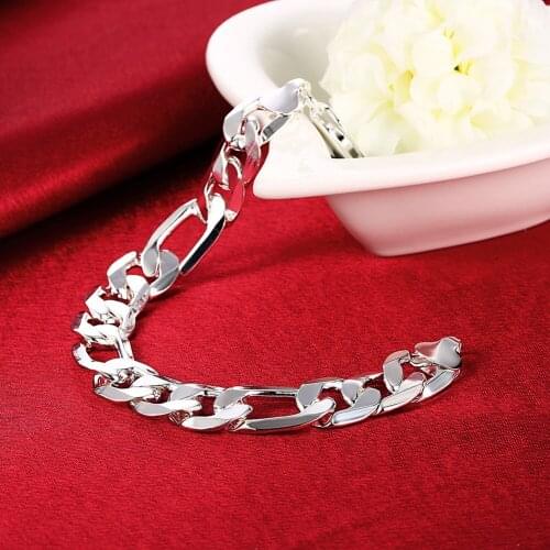 Hot charms 925 sterling silver classic 12MM geometry chain Bracelet for man woman fashion Wedding party Gifts noble fine jewelry