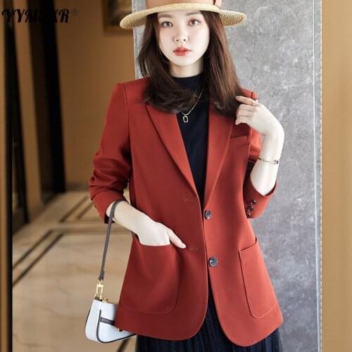 Large Size Womens Office Suit Jacket 2021 Autumn and Winter High Quality Solid Color Long-sleeved Fashion Loose Ladies Blazer