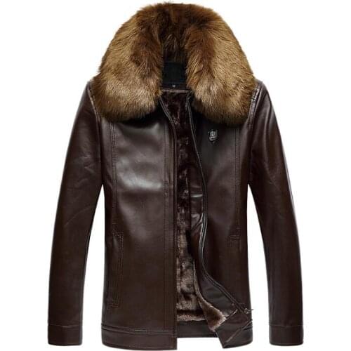 Winter plus velvet removable fur collar medium-long leather jacket men jaqueta de couro mens coats thicken chaqueta cuero hombre