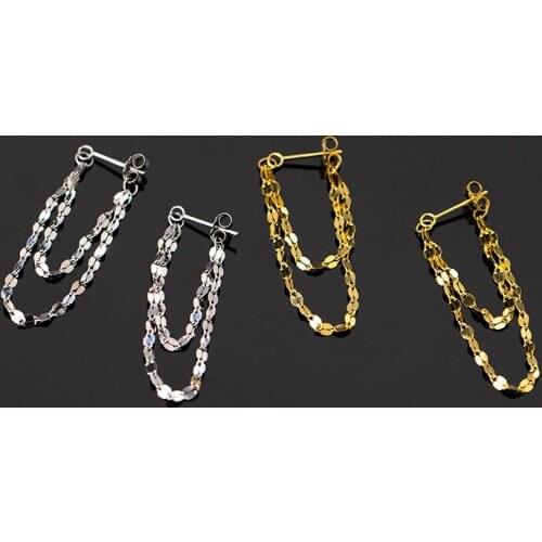 100% Real. 925 Sterling Silver Fine Jewelry Double Rows Dangle Piercing ear Threader Chain earrings dangle C-G9812