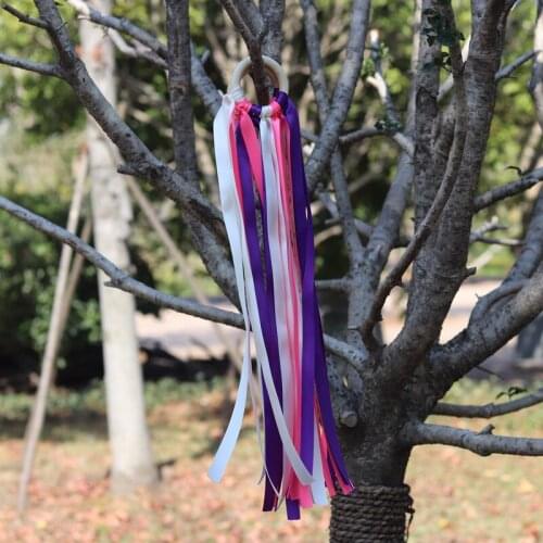 20pcs/lot Pink Wood Ring Toy Ribbon Hand Kites Waldorf Toy for Party Favor Pack