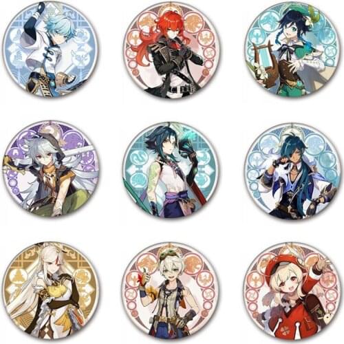 20 Types Genshin Impact Medal Pins Hot Game Figure Xiao Diluc Klee Badge Brooch Jewelry Gifts