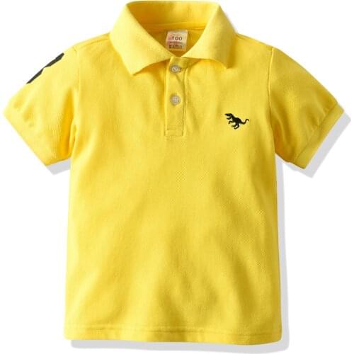2021 Summer Yellow Baby Boys Short Sleeve Polo Shirt Embroidered Dinosaur Lapel Fashion Kids Cotton T-shirts