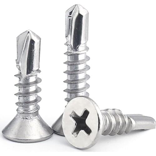 410 Stainless Steel Cross Flat Countersunk Head Phillips Self Drilling Tail Screw Bolt Tapping Screw M4.2 M4.8