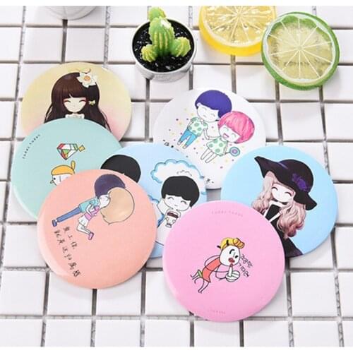 5 Pcs Cartoon Portable Makeup Mirror Pattern Portable Compact Pocket Cosmetic Mirror Mini Cute Small Creative
