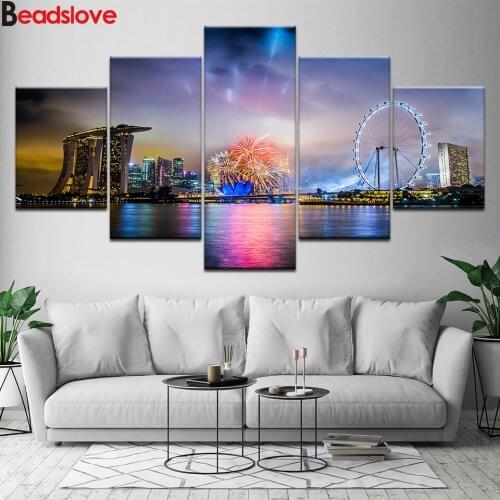 Diamond Painting 5pcs fireworks in Victoria Harbour landscape Diamond Embroidery sale full square/round drill Mosaic pictures