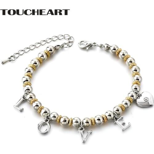 TOUCHEART "LOVE" Heart Cuff Bracelets Bangles Charms For Women Bracelet Silver Jewelry Stainless Steel Chain Bracelets SBR190061