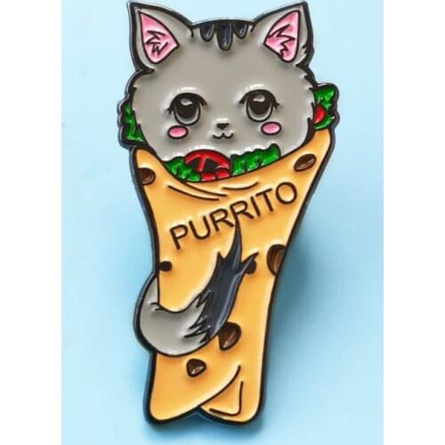Cute Burrito Cat Purrito Hard Enamel Pin Animal Rights Medal Brooch Cartoon Fashion Backpack Jewelry Unique Vegetarianism Gift