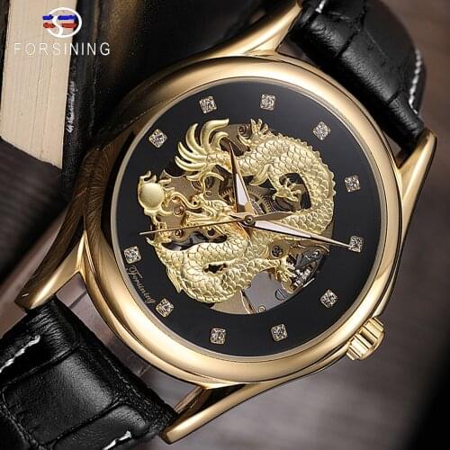 Forsining Diamond Display Dragon Golden Display Luminous Hand Transparent Men Watch Top Brand Luxury Waterproof Mechanical Watch