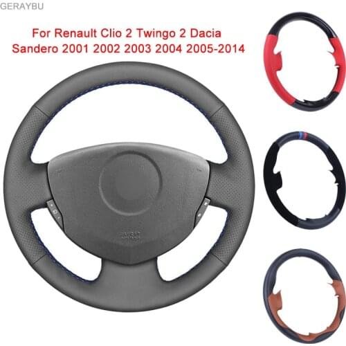 GERAYBU Custom DIY Black Artificial Leather Hand-sewn Car Steering Wheel Cover For Renault Clio 3 2005-2013 Clio 3 RS 2005-2013
