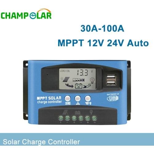 Champolar MPPT PWM Solar Charge Controller 100A 60A 50A 40A 30A Panel 12V 24V Auto Dual USB Charging DC Load