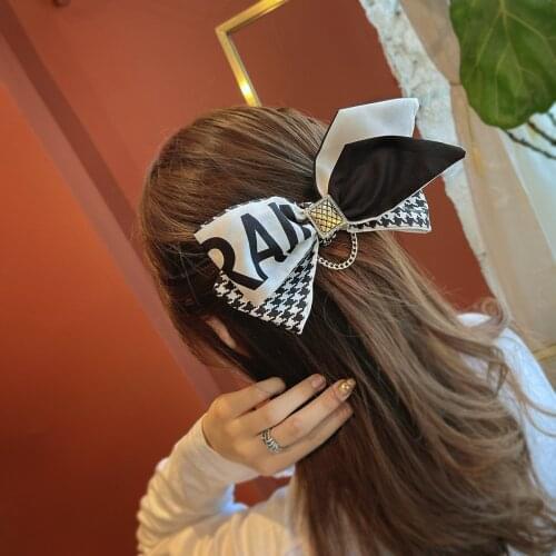 Korean Plaid Bowknot Ribbon Hair Clips Metal Chain Hairpins Retro Barrette Hair Accessories for Women Girls Casual Jewelry
