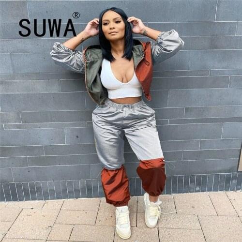 Autumn Winter Two Piece Outfits for Women Fashion Sequins Zipper Coat Tops Drawstring Pants Set Casual Tracksuit Sweat Suits