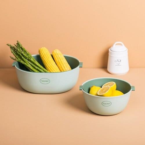 Kitchen Double-layer Basket Bowl Fruit Vegetable Food and Rice Washing Colander Drain U-shaped Basket Strainer Household Tool
