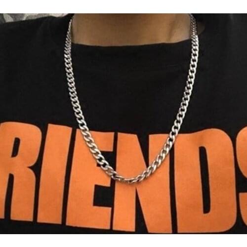Trendy Unisex 60CM Punk Style Hip Hop Necklace Curb Cuban Chain Necklace Vintage Silver Tone Solid Metal Suitable for Anyone