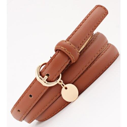 Fashion Simple Female Candy Color Belt Alloy Buckle For Women Skirt Jeans Accessories Artificial Leather With Round Pendant
