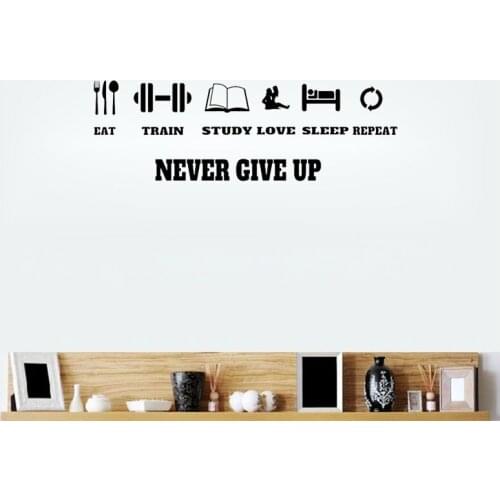 Motivation Wall Decal Never Give Up Workout Fitness Wall Sticker Sport Home Decor Gym Decoration Wall Art Murals Poster