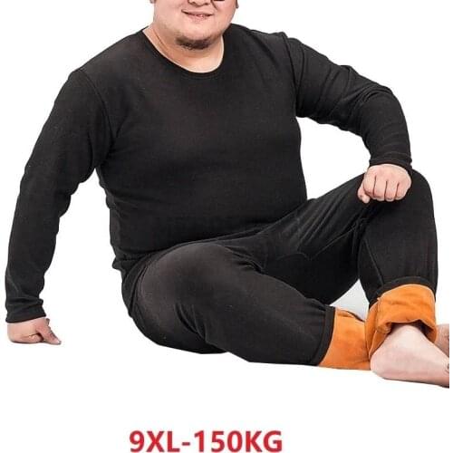 Fleece Thicken Winter Mens cotton Thermal Underwear Tops Large Size 8XL 9XL Long Sleeve fleece tshirt Male Soft Underwear tees