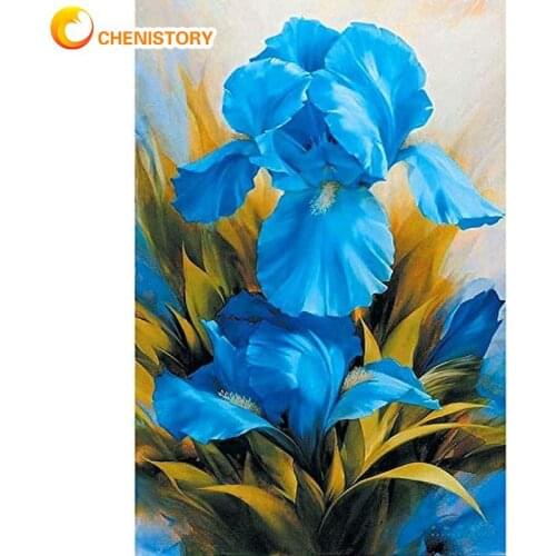 CHENISTORY 5D DIY Full Square Diamond Painting Embroidery Mosaic Blue Fleur-De-Lis Flowers Cross Stitch Craft Kit Home Decorati