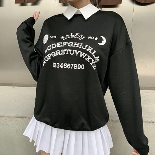 Black New Oversized Hoodies Gothic Harajuku Streetwear Chic Korean Fashion Letter Print Women Autumn Long Sleeve 2021 Clothing