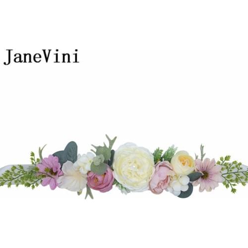 JaneVini New Bohemia Bridal Belts With Flowers Crystal Women Rhinestone Sash Wedding Party Bride Bridesmaid Satin Belt Dress