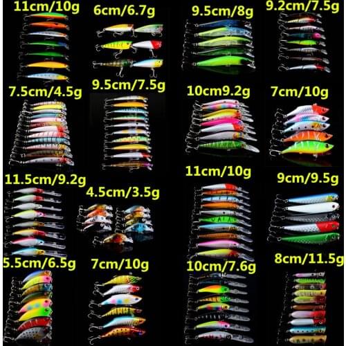 New 125pcs/lot Fishing Lures Set Mixed 16 Models Hard Baits 125 Different Colors Crankbait Hooks Wobblers Plastic Fake bait