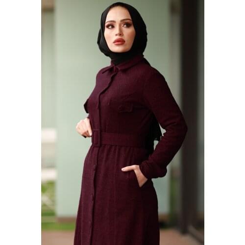 Herringbone Neck Buttoned Dress Turkey Muslim Fashion Hijab Islam Clothing Dubai Istanbul Istanbulstyles 2021