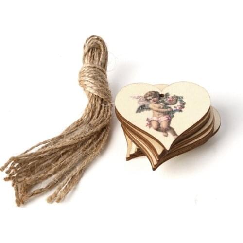 10pcs Angel Rose Flower Printed Hanging Pendant DIY Xmas Tree Ornaments Christmas Decorations for Home Kids Noel New Year 2022