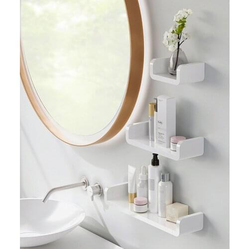 Punch Free Storage Rack Bathroom Shelf Kitchen Seasoning Debris Rack Shower Rack Shampoo Bath Shower Rack Wall-Mounted White