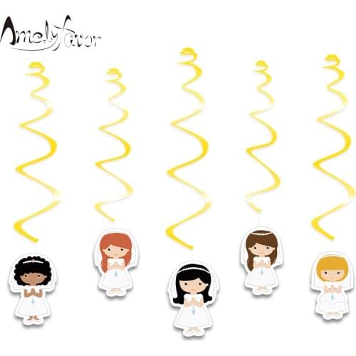 My Frist Communion Theme Ceiling Hanging Swirl Decoration Series 1 Girls Cutout Party Decorations Supplies Event Party Supplies