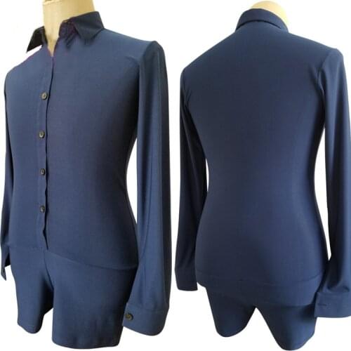 Latin Dance Shirts Male Lapel Long Sleeve Jumpsuit Cha Cha Rumba Samba Tango Salsa Practice Clothing Performance Wear DNV12055