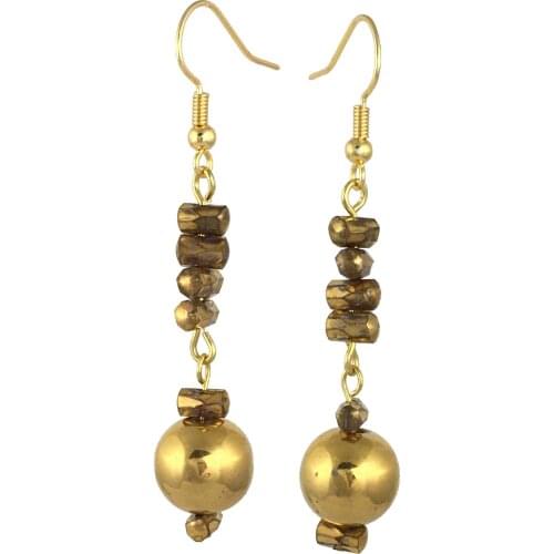 Earring Dangle And Drop 24k Gold Painted Glass Beaded Handmade Woman Fashion Jewelry Made In Turkey