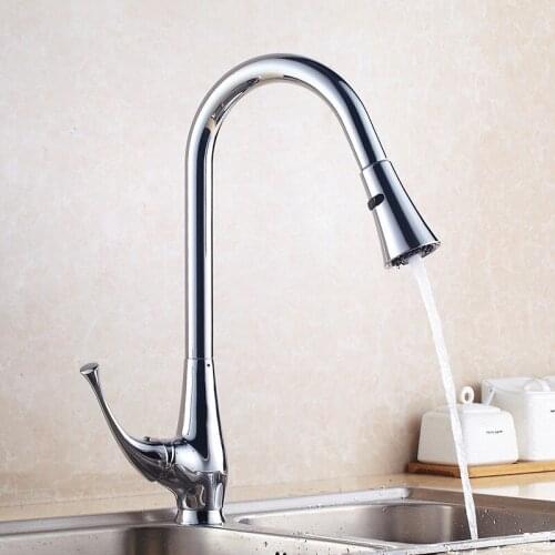 Kitchen Faucets Silver Single Handle Pull Out Kitchen Tap Single Hole Handle Swivel 360 Degree Water Mixer Tap Mixer Tap