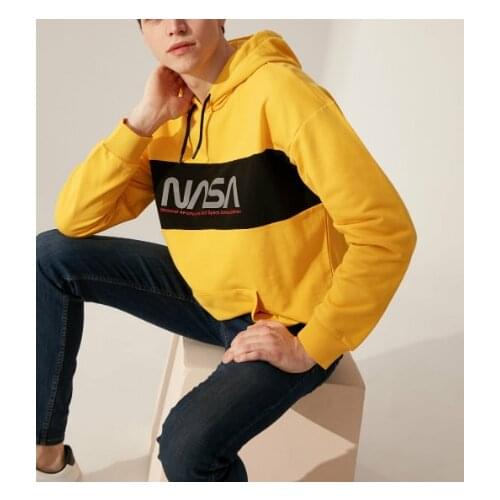 NasaPrinted Thick Hooded kangaroo with in the pocket Sweatshirts Yellow Men Sweatshirts
