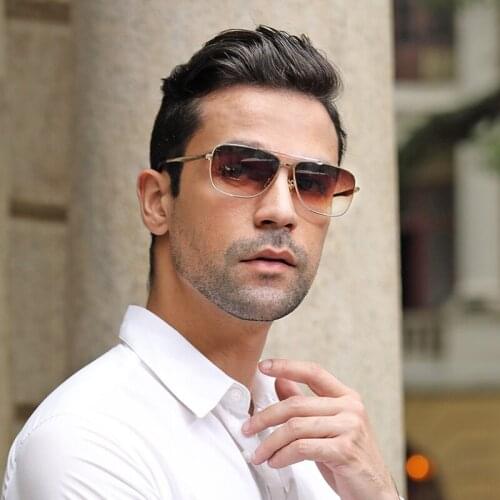 Vintage Over Sized Sunglasses Men Anti-Reflective Mirror Classic Square Metal Glasses Fashion New Women Sun Glasses Uv400 TYJ-65