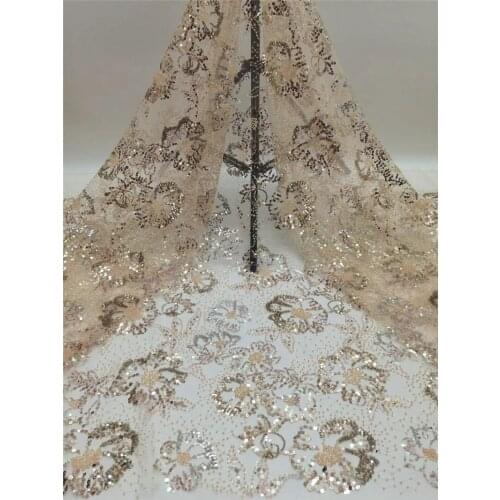 XIYA 2021 New Arrival Gold Cord Lace Fabric With Sequins High Quality Nigerian Lace Fabric For Wedding Tulle Lace NI5122-1