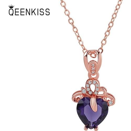 QUEENKISS NC622Fion Jewelry Wholesale Fashion Lady Girl Birthday Wedding AAA Zircon Heart of The Sea 18KT Gold Pendant Necklace