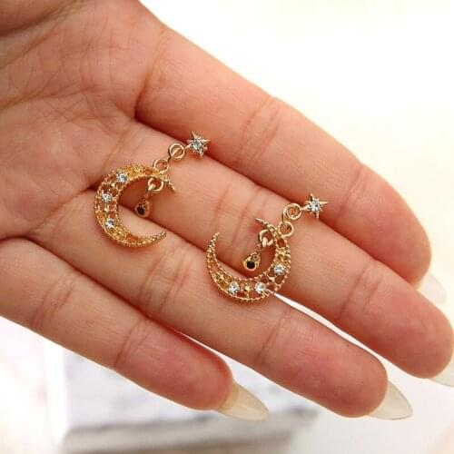 Women Fashion Personality Zircon Hollow Moon Star Dangle Earrings Jewelry Gifts