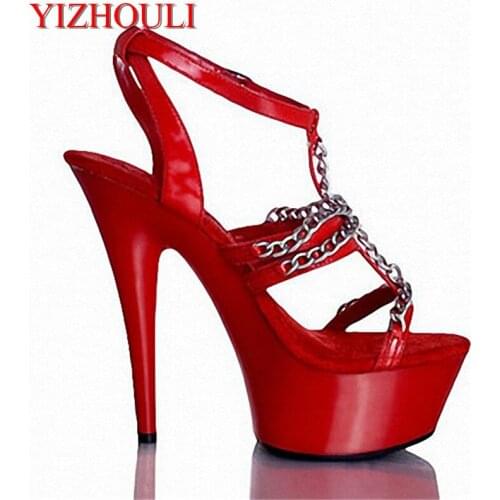 Shoes at a clearance 15 cm high heels completely transparent glass slipper Stage shows ribbons female sandals