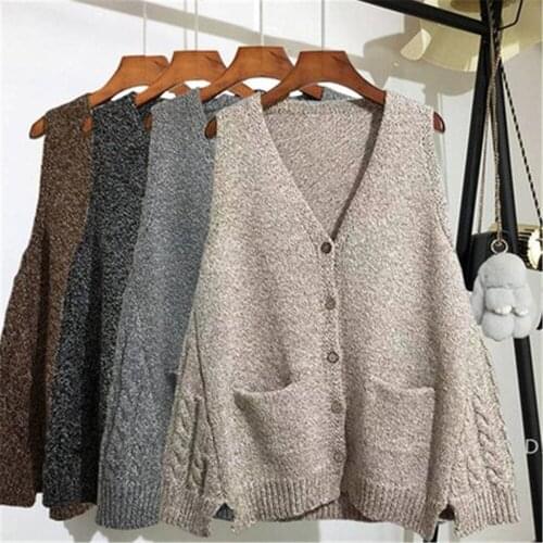 2020 Sweater Women V Neck Sleeveless Cardigan Solid Loose Knitted Tops Tops Vintage Fashion Korean Knitwear Outwear PZ3229