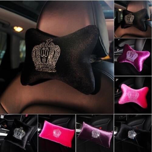 Winter Crown Diamond Car Headrest Pillow Rhinestone Neck Pillow Seat Back Support Plush Cushion Lady Girl gift Car Accessories